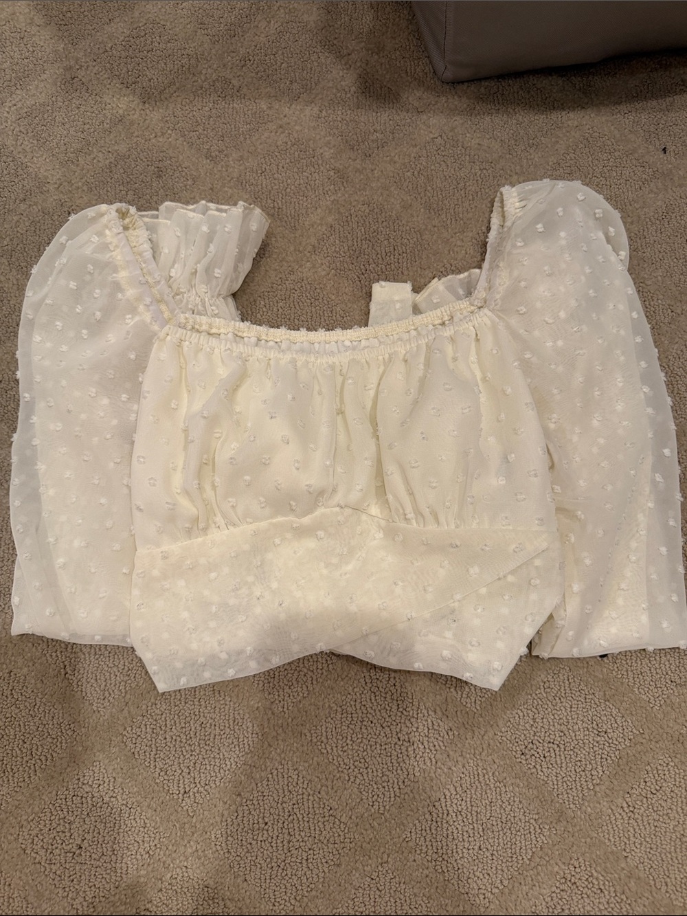 SHEIN Ivory Swiss Dot Puff Sleeve Crop Top
